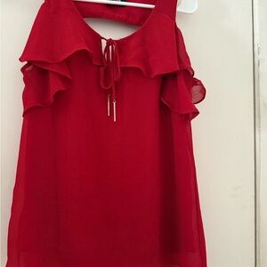 by & by Vibrant Red Ruffle Blouse